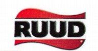 RUUD logo in black with red curved lines above and below on a white background