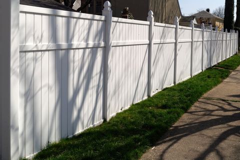 Vinyl Railings — Shaded White Vinyl Fence in Oaklyn, NJ Vinyl Railings — Shaded White Vinyl Fence in Oaklyn, NJ