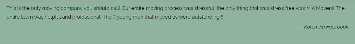 5 - Star reviews - M.K Movers - moving