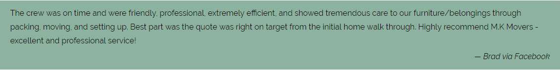 5 - Star reviews - M.K Movers - moving