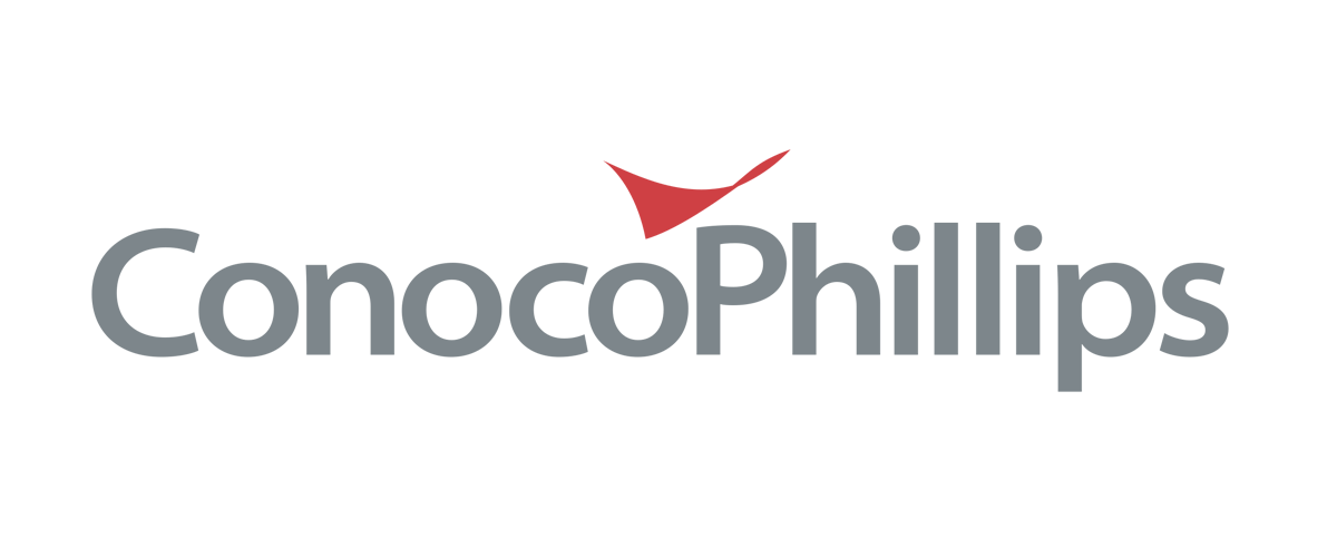 ConocoPhillips logo: gray text with a red upward-pointing triangle.
