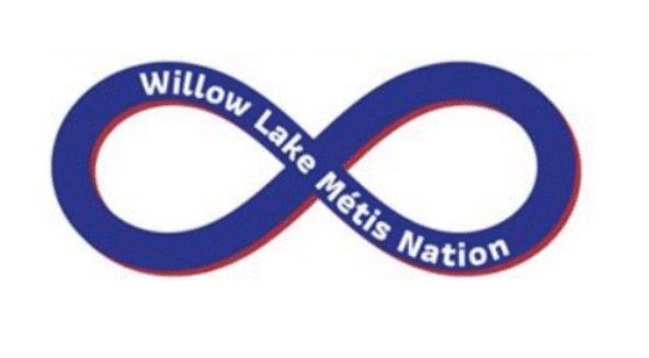 Willow Lake Métis Nation logo: blue infinity symbol with red outline and white text.