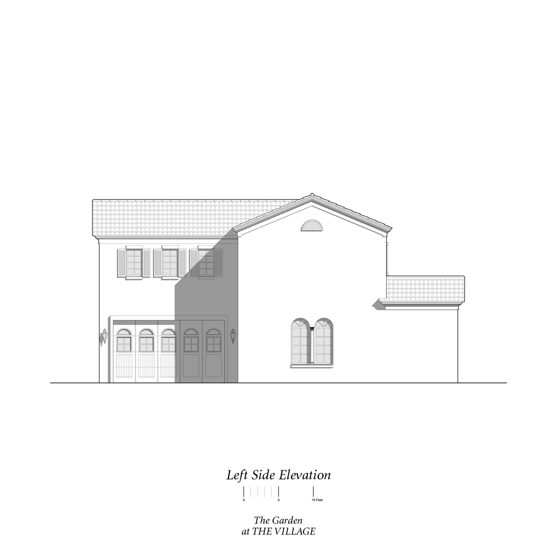 a black and white drawing of a house with a roof .