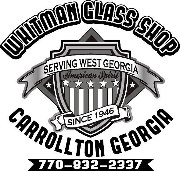 Whitman Glass Shop logo: shield with text