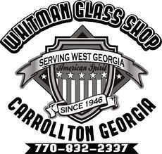 Whitman Glass Shop logo: shield with text 