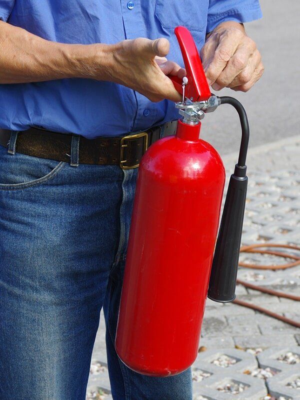 Trainer Holding Fire Extinguisher — East-West Fire Services In Garbutt, QLD