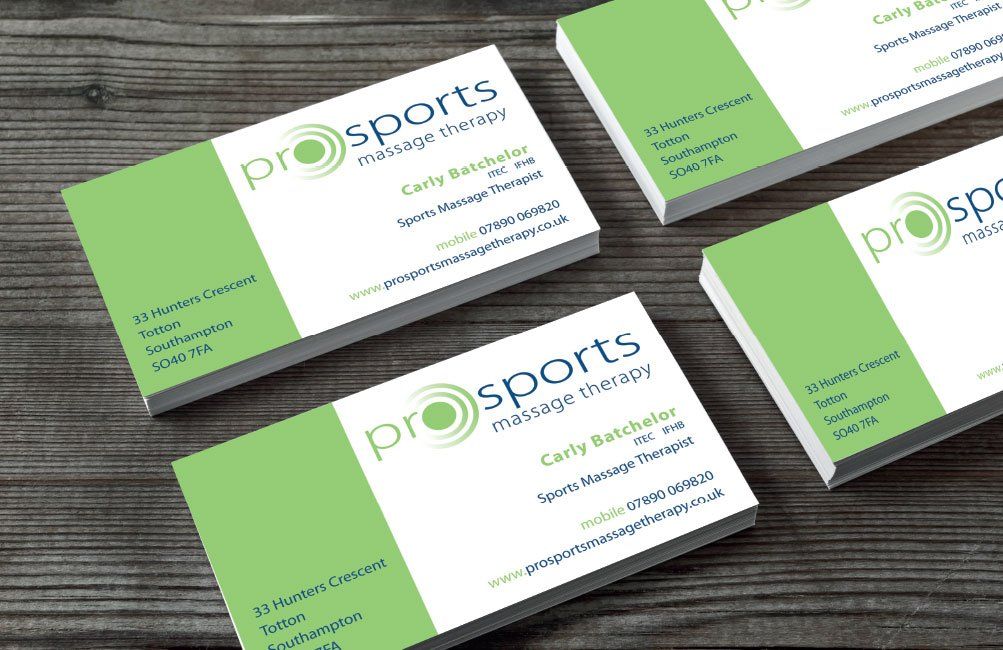 Business card design for sports therapist, Southampton