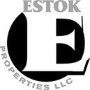 A black and white logo for estok properties llc.
