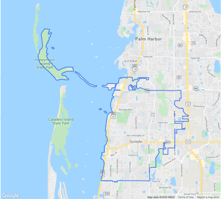 A map of palm harbor is shown on google maps