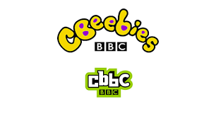 Logos for CBeebies (yellow) and CBBC (green) television channels.