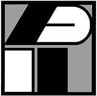 Schwarz-weiß-graues geometrisches Logo mit stilisierten Buchstaben „PI“.