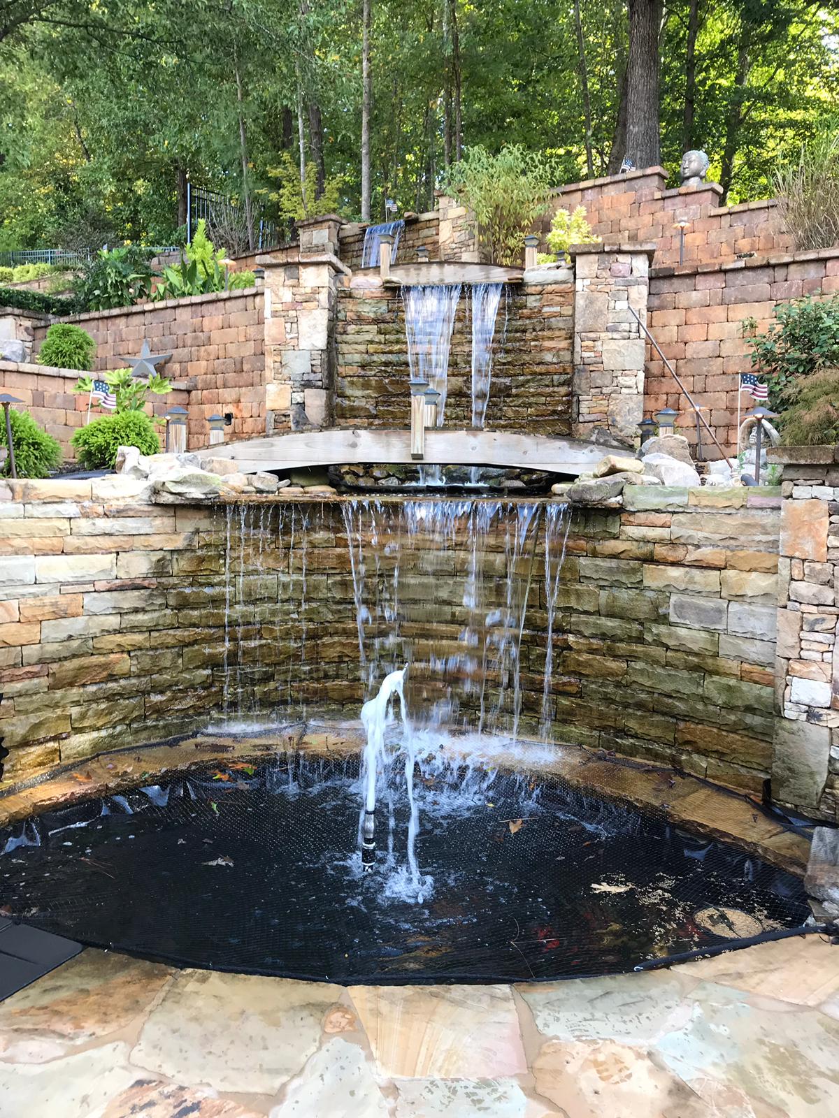 Double Waterfall and Fish Pond — Dawsonville, GA — Dixie Landscapes