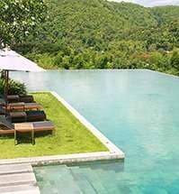 Pool Contractors — Swimming Pool With Plants In The Background in Reynoldsburg, OH