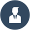 An icon of a man in a suit and tie in a blue circle.