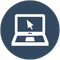 An icon of a laptop computer with a mouse pointer on the screen.