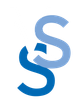 A blue and white s on a white background