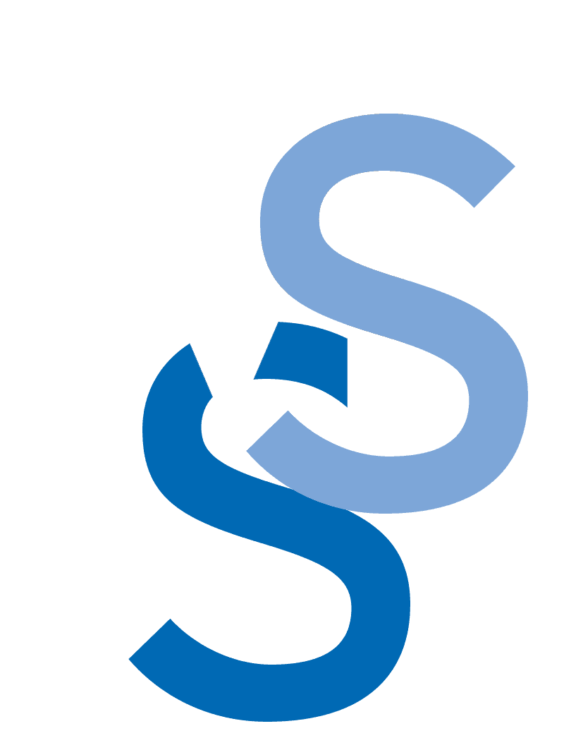 A blue and white s on a white background