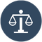 An icon of a scale of justice in a blue circle.