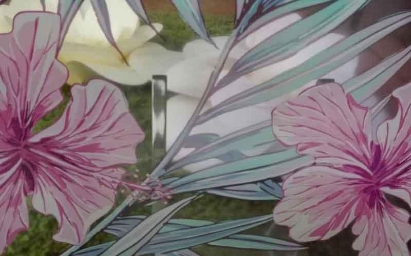 digital floral print on glass
