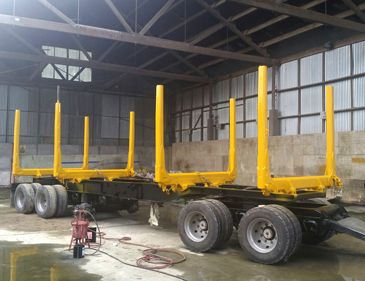 Yellow paint job on truck parts