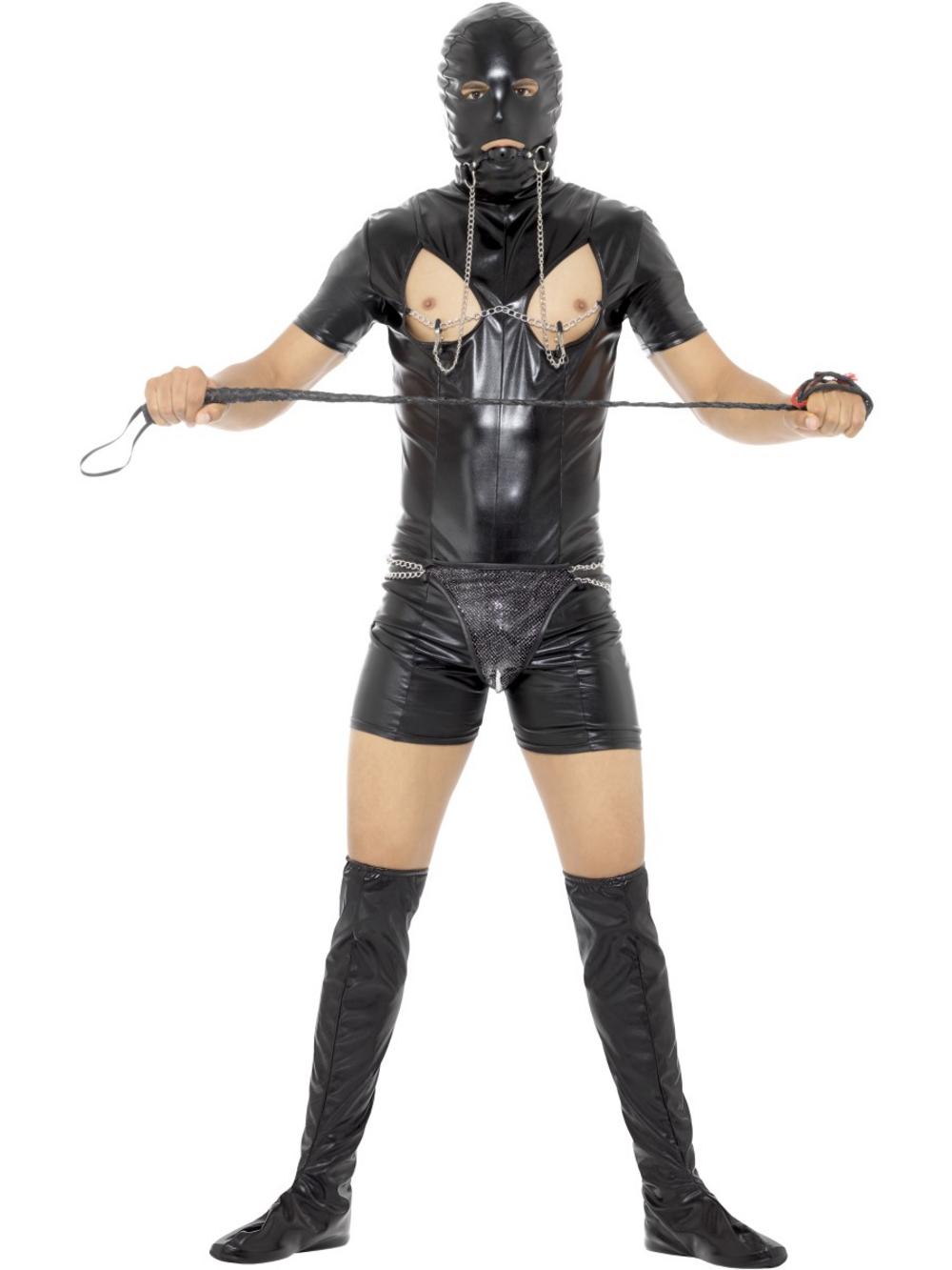 male stripper in a gimp suit