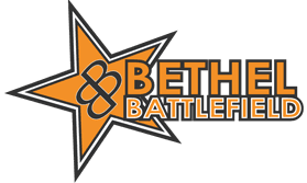 A logo for bethel battlefield with an orange star