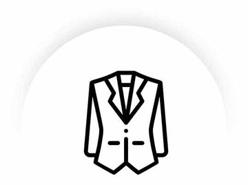 A black and white icon of a suit jacket on a white background.