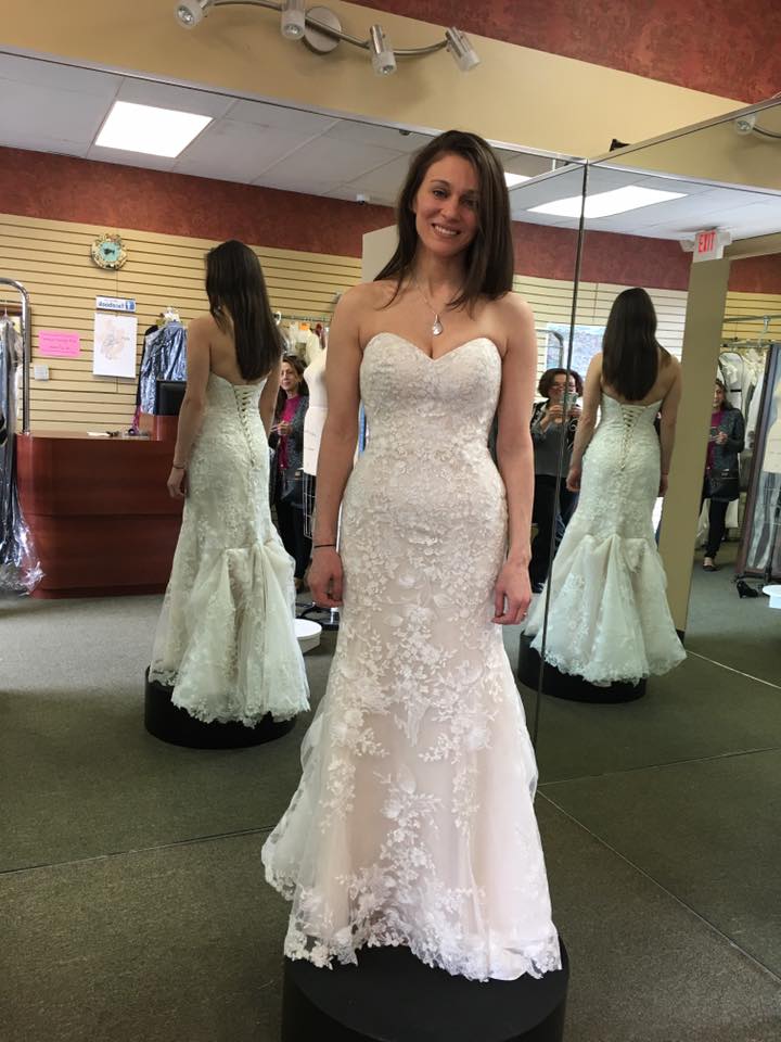Girl wearing strapless white gown
