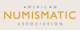 American Numismatic Association logo in gold and gray on a beige background.