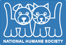 Blue logo: white outline of dog and cat, 