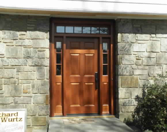 door with small windows on top and sides