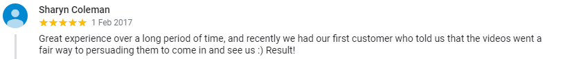 Great experience over a long period of time, and recently we had our first customer who told us that the videos went a fair way to persuading them to come in and see us :) Result!