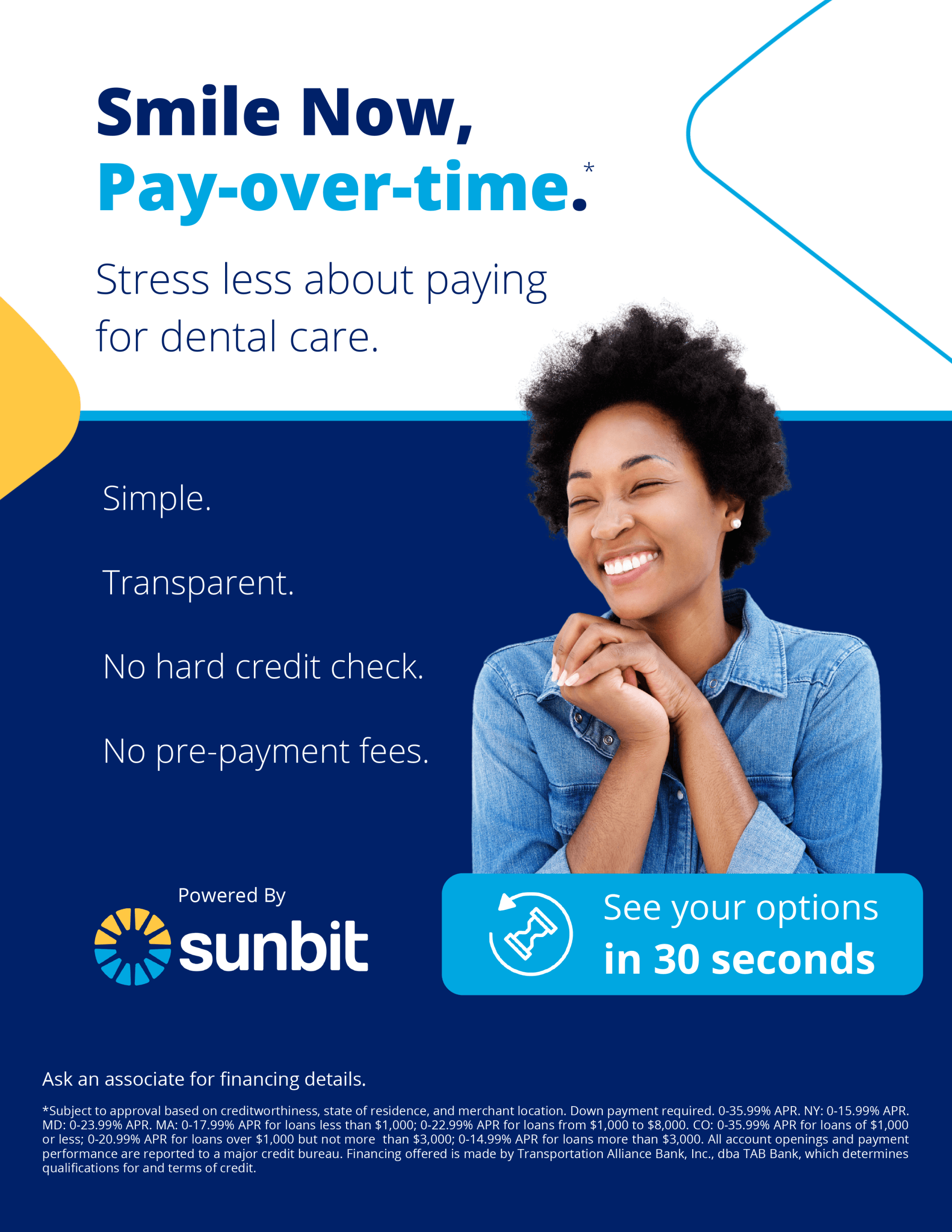 A woman is smiling in an advertisement for sunbit.