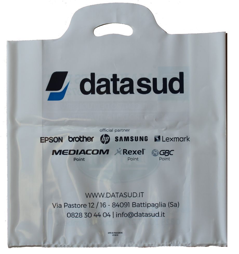 Un sacchetto di plastica bianco con la parola datasud sopra