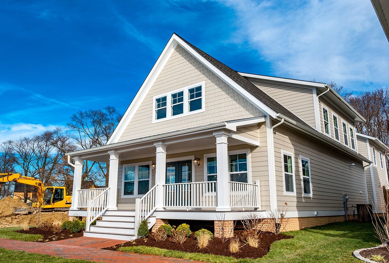 Tan home exterior with porch | Sawgrass Legacy | Covell Communities | Chester, Maryland 21619