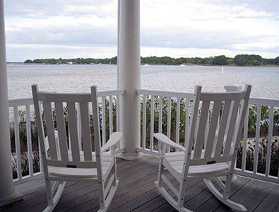 White Rocking Chairs on Porch | Chester River Landing | Covell Communities | Chester, Maryland 21619