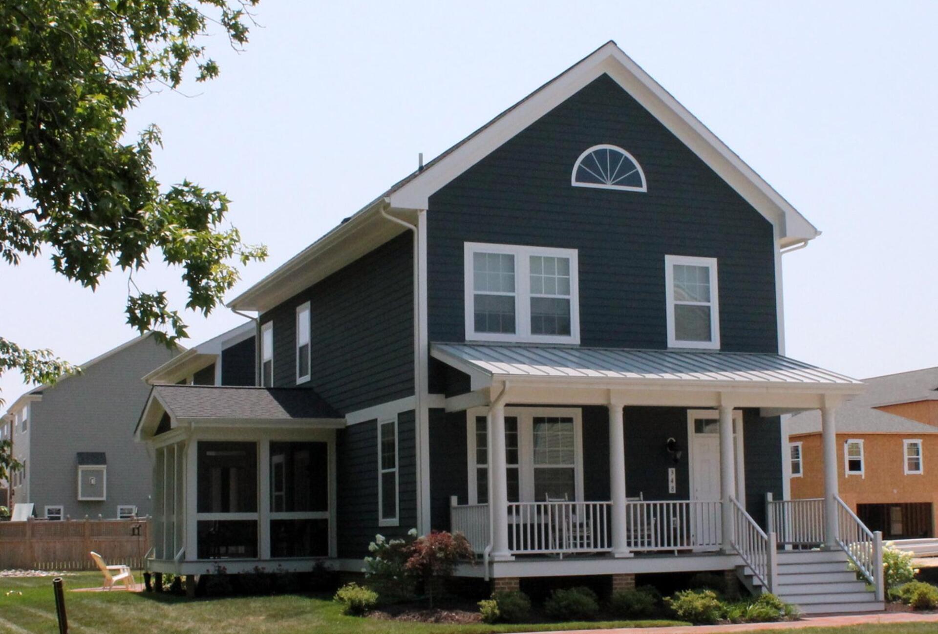 Blue two story home exterior | Chantham Executive | Covell Communities | Chester, Maryland 21619