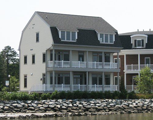 White Three Story Home Exterior by Water | Chester River Landing | Covell Communities | Chester, Maryland 21619
