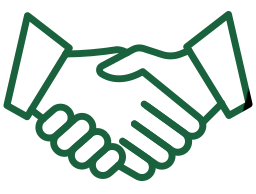 A green line drawing of two hands shaking each other.