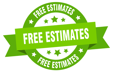 A green free estimates sign with a green ribbon