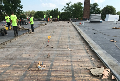 Worker Installing Shingles Roof — Indianapolis, IN — Brown's Roofing, Inc. Worker Installing Shingles Roof — Indianapolis, IN — Brown's Roofing, Inc.