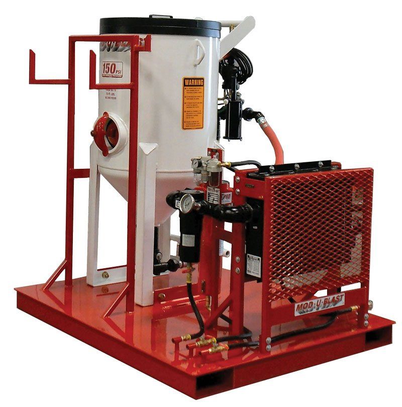 custom sandblasting skid with fork pockets