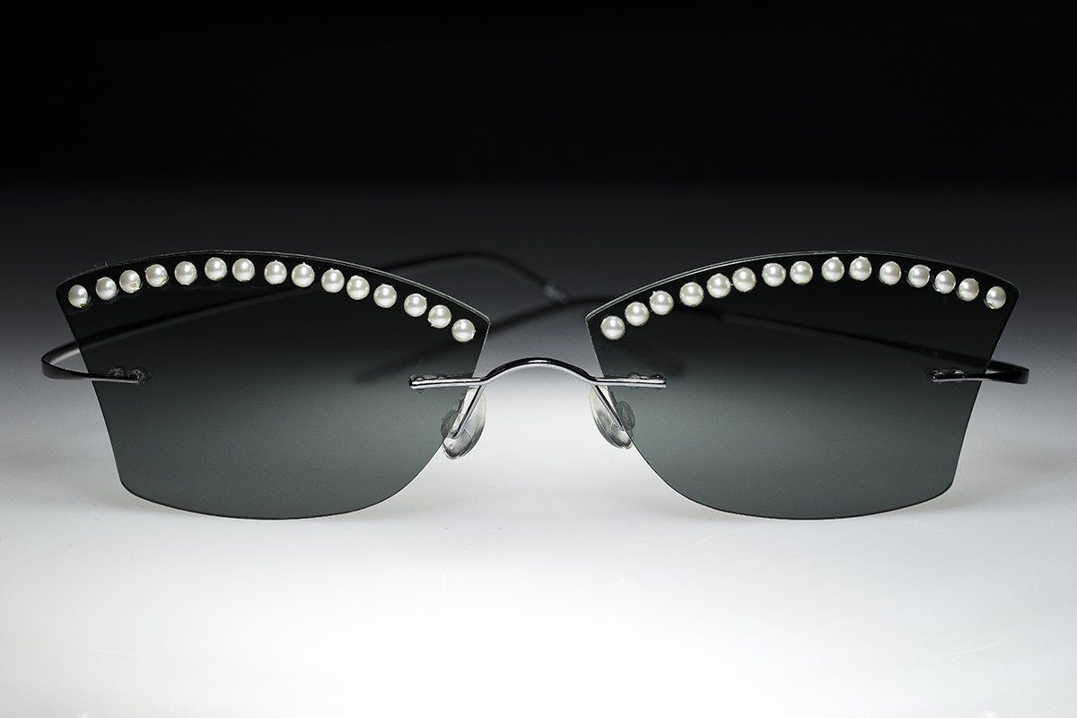occhiali da sole donna con brillanti e perle senza montatura