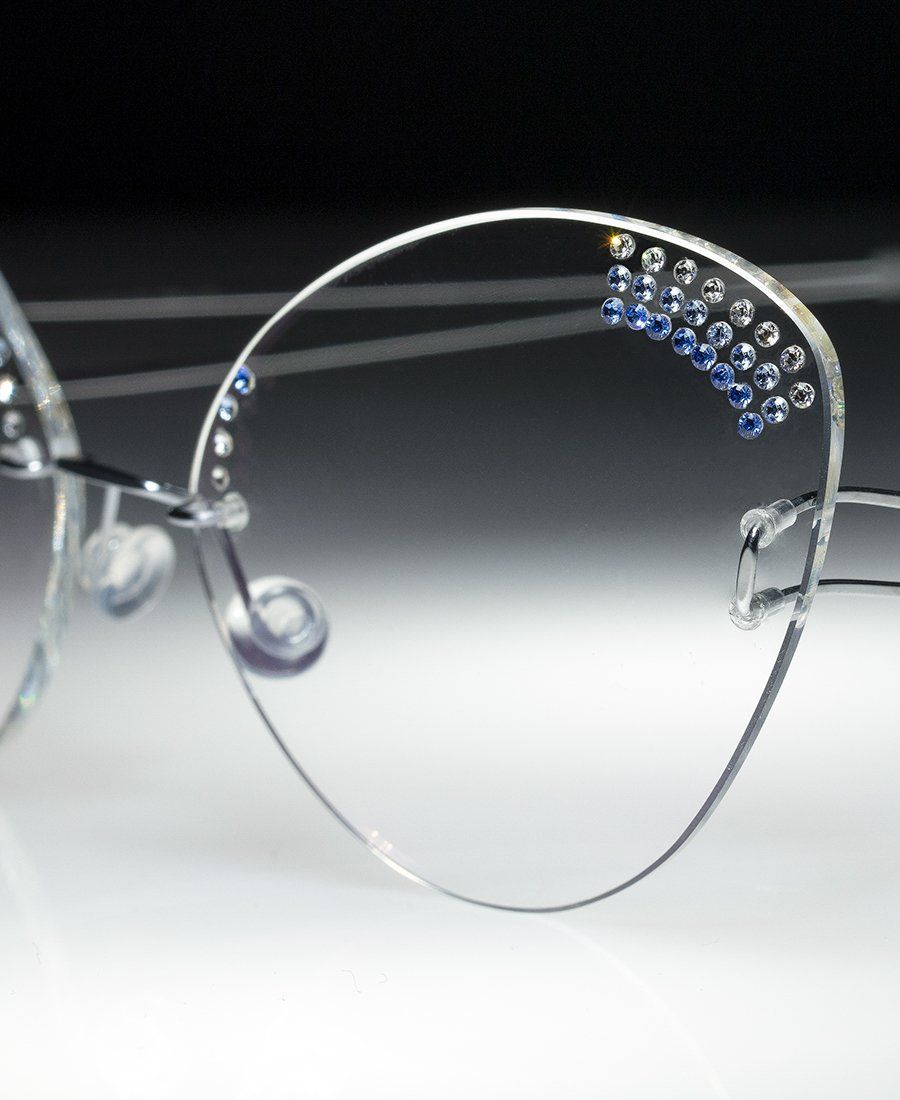 jewelled rimless glasses titanium light frame