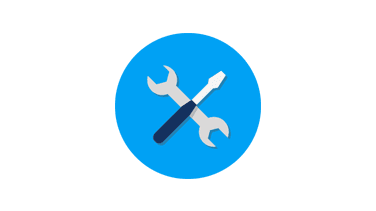 Blue circle with a wrench and screwdriver, representing settings or tools.