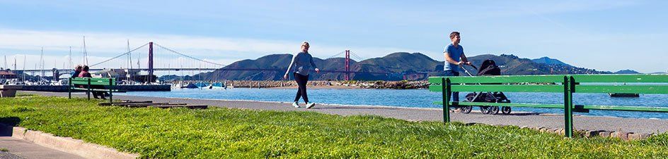 People walking on the Marina