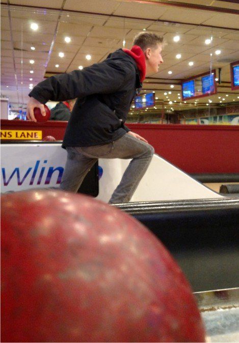 Bowling at the Carousel Amusements while at Westward Ho! village in Devon, South West UK. Massive fun to be had