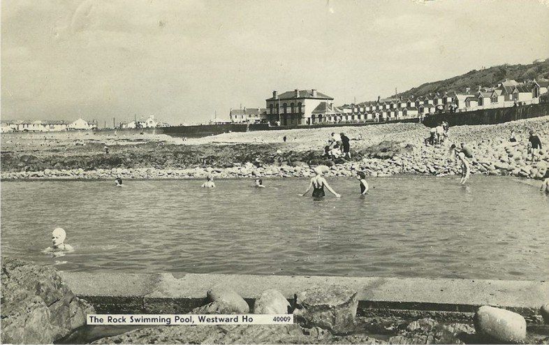 Westward Ho! sea pool in late victorian times, this was a great draw for the village giving people easy access to dip in the Atlantic Ocean safely. Many people have used the sea water pool over the years.