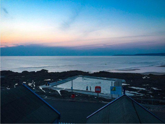 The sea pool as viewed from Golden Bay Holiday village in westward ho! draws visitors in to take a cold water dip into the sea here. The pool makes is safer and easier to do this.