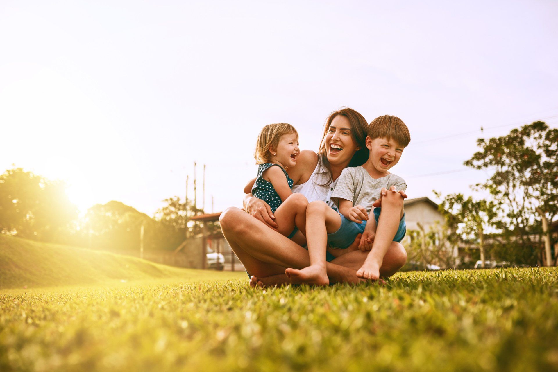 mother and children playing